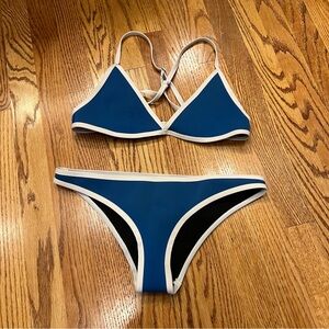 Hoaka Bikini Swimsuit Neoprene Surf Swimsuit Women’s Blue and White Medium